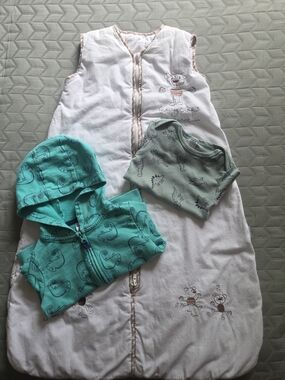 White Baby Sleep Sack Zip Front Size 2 + Bonus Baby Clothes